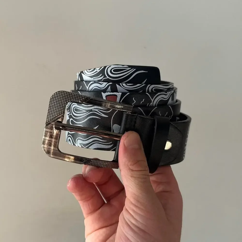 y2k style black skeleton skull goth emo black belt